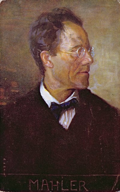 Postikortti, jossa Gustav Mahlerin (1860-1911) muotokuva, n. 1910 (värilitografia). tekijältä Austrian School