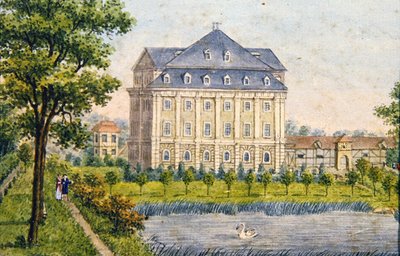 Näkymä maalaislinnalle, n. 1780 (guassi) tekijältä Austrian School