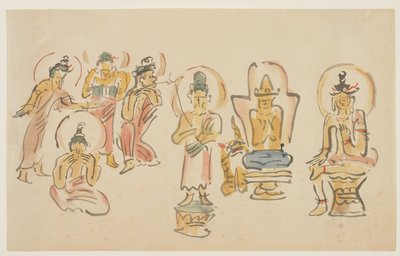 (Asakusa Kannon temppelin karikatyyrit A), n. 1900 tekijältä Awashima Kangestu
