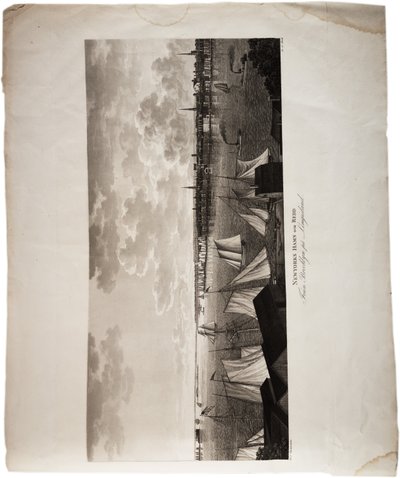 New Yorkin satama, Brooklynista Long Islandiin, Yhdysvaltojen atlassta, 1824 (akvatinta) tekijältä Axel Leonhard Klinckowström