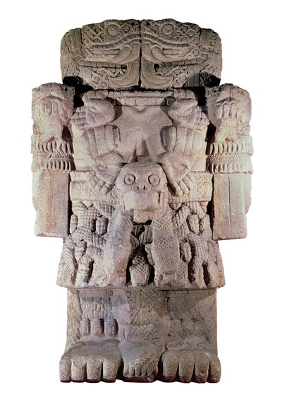 Atsteekkien sivilisaatio: Maan jumalattaren kivipatsas, luominen ja kuolema Coatlicue (kivi) tekijältä Aztec Aztec
