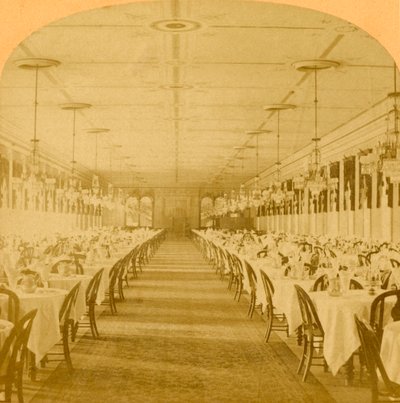 Ruokasali, Grand Union Hotel, Saratoga, maailman suurin ruokasali, 1882. tekijältä B. W. Kilburn