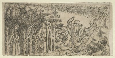 Dante Lost in the Wood: Pakeneminen ja Vergiluksen kohtaaminen, Canto I, 1481. tekijältä Baccio Baldini