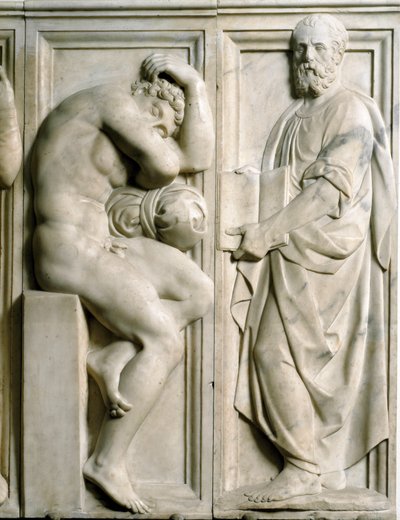 Profeetta ja Ignudo Matala marmorireliefi, kirjoittanut Baccio Bandinelli (1493-1560) tekijältä Baccio Bandinelli