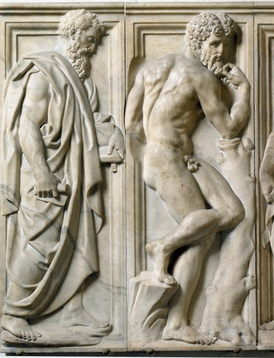 Profeetta ja Ignudo Matala marmorireliefi, kirjoittanut Baccio Bandinelli (1493-1560) tekijältä Baccio Bandinelli