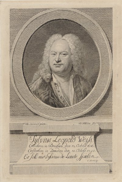 Sylvius Leopold Weissin muotokuva 1686-1750, 1750. tekijältä Balthasar Denner
