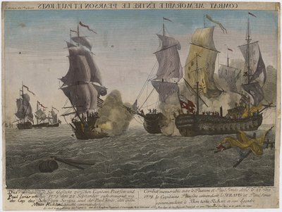 Pearsonin ja Paul Jonesin välinen taistelu, n. 1780 (kaiverrus) tekijältä Balthasar Friedrich Leizelt