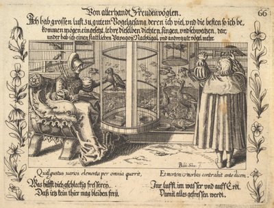 Kaikenlaisista iloisista linnuista, kuvitus Petrarkasta, Glück und Unglück Spiegel, hahmo..., 1652. tekijältä Balthasar Schwan