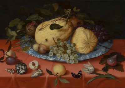 Hedelmät asetelma simpukankuorilla ja tulppaanilla. 1620 tekijältä Balthasar van der Ast