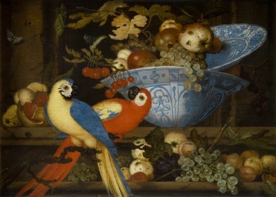 Natura morta de fruites amb dos lloros finlandesos tekijältä Balthasar van der Ast