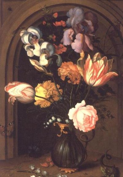 Kukkien asetelma maljakossa tekijältä Balthasar van der Ast