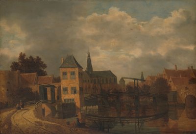 Näkymä Haarlemin kaupungista, otettu Spaarne-joelta, jossa näkyy Eendjespoort tekijältä Balthasar van der Veen