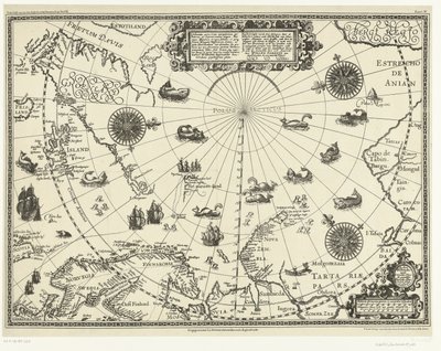 Kartta napapiirin maista hollantilaisten kolmella matkalla vuonna 1598 tekijältä Baptista van (after) Doetechum