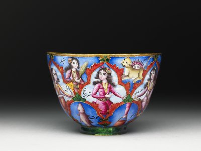 Kannen kulho, lautanen ja lusikka astrologisella koristeella, 1800-luvun alku tekijältä Baqir