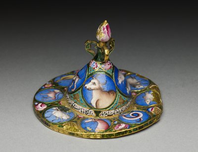 Kannen kulho, lautanen ja lusikka astrologisella koristeella, 1800-luvun alku tekijältä Baqir