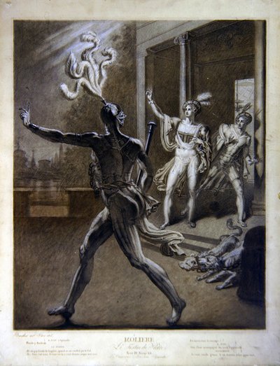 Don Juan ja Commendatore, esimerkki Molieren "Don Juan tai Le Festin de Pierre" IV näytöksestä 12. tekijältä Barathier Barathier