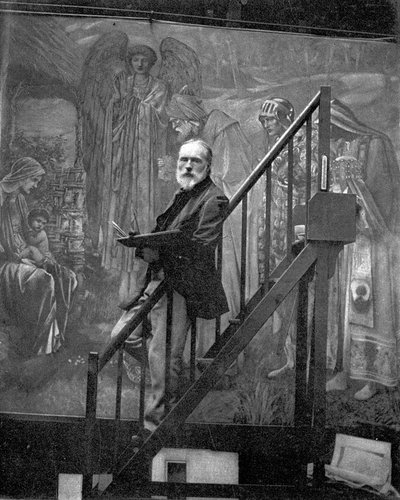 Sir Edward Burne-Jones maalaa studiossaan Betlehemin tähti tekijältä Barbara (1870 1952) Sotheby