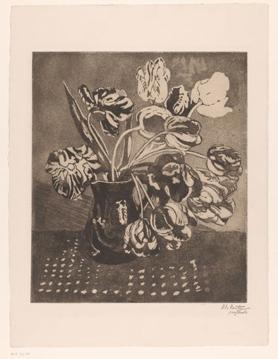 Tulipes en un acabat de càntir tekijältä Barbara Elisabeth van Houten (signed by artist)