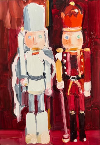 pähkinänsärkijöitä, 2024, öljy kartongille tekijältä Barbara Hoogeweegen