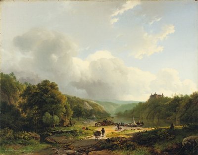 Proomun purku aaltoilevassa maisemassa, 1831 tekijältä Barend Cornelis Koekkoek