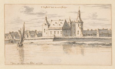 Näkymä Ravensteinin linnalle, Pohjois-Brabantissa tekijältä Barend Klotz (attributed to)