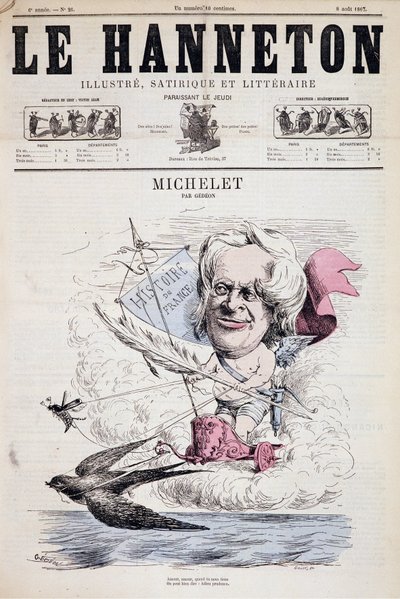 Sarjakuva Jules Michelet - Gedeon elokuvassa "" Le Hanneton"" 8.8.1867 tekijältä Baril Gedeon