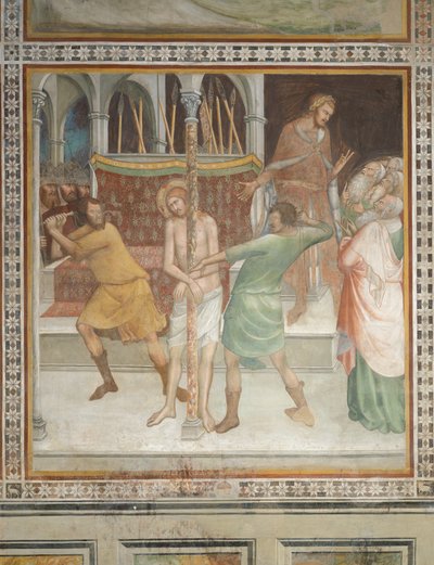 Kohtaus Uudesta testamentista: Kristuksen liputus (fresko) tekijältä Barna da Siena