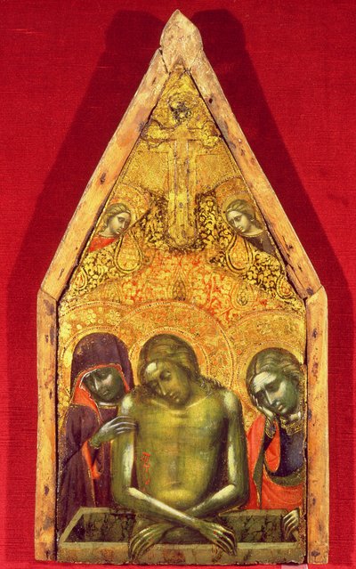 Pieta tempera paneelille, jossa on sovellettu tekstiili tekijältä Barnaba da Modena