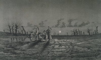 The Lavandieres tai The Night Washerwomen, kuvitus Legendes Rustiquesille George Sand (1804-76) 1858 tekijältä Maurice Sand