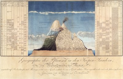 Trooppisten maiden kasvien maantiede, Andien tutkimus, piirtänyt Schoenberger und Turpin, painanut Langlois, Paris tekijältä Baron Friedrich Alexander von Humboldt
