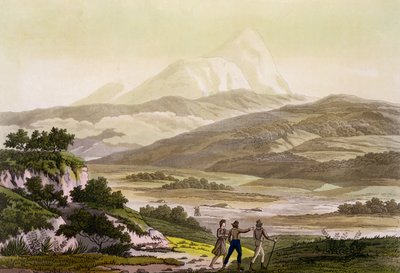 Mount Cayambe, Ecuador, julkaisusta Le Costume Ancien et Moderne, osa II, levy 3, Jules Ferrario, kaiverrus Paolo Fumagalli, julkaistu noin 1820-30-luvulla tekijältä Baron Friedrich Alexander von Humboldt