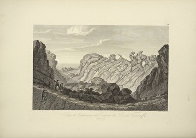 Näkymä Teneriffan huipun kraatterin sisäosista, piirtänyt Gmelin, kuva Alexander von Humboldtin ja Aime Bonplandin "Näkymiä Cordillerasta ja Amerikan alkuperäiskansojen monumenteista", 1813 tekijältä Baron Friedrich Alexander von Humboldt