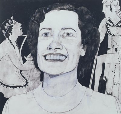 Joan Sutherlandin muotokuva, kuvitus The Sunday Timesille, 1970 (guassi laivalla) tekijältä Barry Fantoni