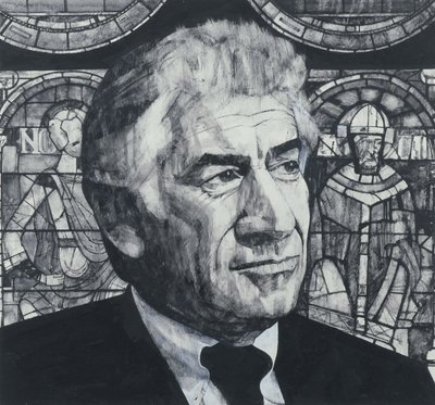 Leonard Bernsteinin muotokuva, kuvitus The Sunday Timesille, 1970 (guassi laivalla) tekijältä Barry Fantoni