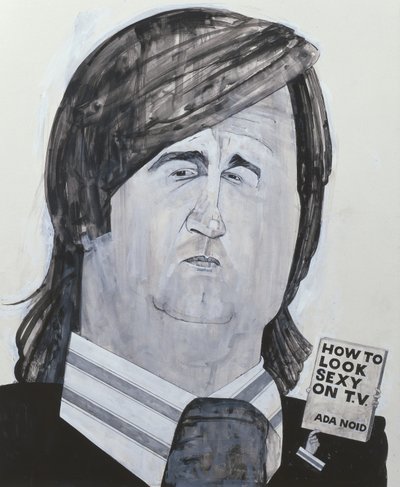 Melvyn Braggin muotokuva, kuvitus The Listenerille, 1970 (guassi laivalla) tekijältä Barry Fantoni