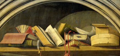 Asetelma kirjojen kanssa markkinarakossa, 1442-45 tekijältä Barthelemy dEyck
