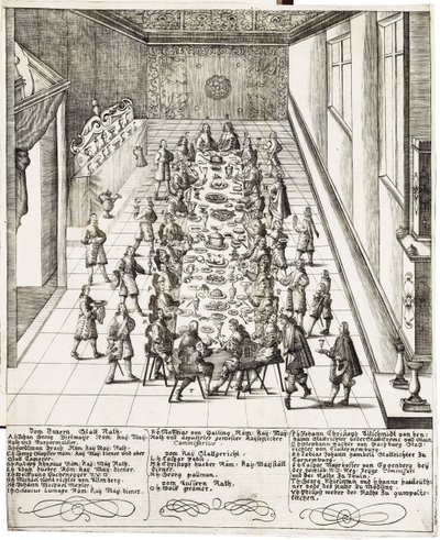 Juhla-ateria Roomalaisten kuninkaan, Unkarin kuninkaan ja Böömin kuninkaan Ferdinand IV:n (1633 -1654) uskollisuudenlupauksen yhteydessä Wienissä 5.9.1651 tekijältä Bartholomäus Kilian