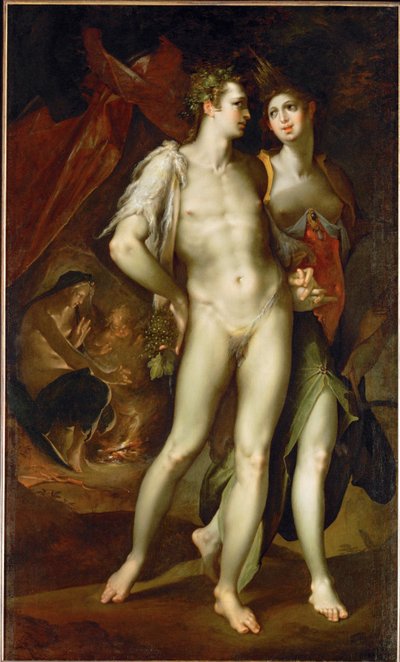" Sine Cerere et Baccho friget Venus" 1590 (maalaus kankaalle) tekijältä Bartholomaeus Spranger