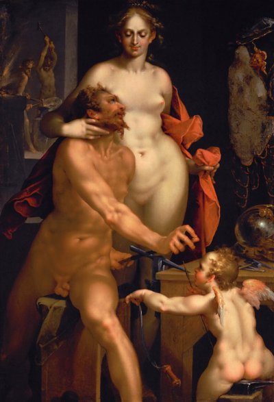 Venuksen vierailu Vulcanissa, n. 1610 tekijältä Bartholomaeus Spranger