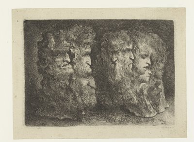 Erilaisia ​​miesten päitä, eläimiä ja maskaroneja tekijältä Bartholomeus Breenbergh