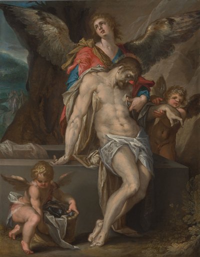 Enkelit kantavat Kristuksen ruumista (Angelenpietà) tekijältä Bartholomeus Spranger