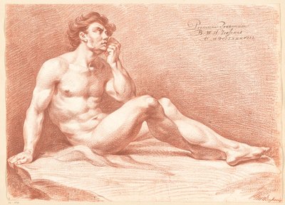 Istuva alaston mies, sivukuva (1. palkinto 1788) tekijältä Bartholomeus Ziesenis