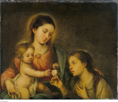 Bartolomé-Esteban Murillon jälkeen - Neitsyt ja lapsi sekä Viterbon Pyhä Ruusunen, P104 tekijältä Bartolomé Esteban Murillo