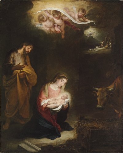 Syntymä ja ilmestys paimenille tuonpuoleisille tekijältä Bartolomé Esteban Murillo