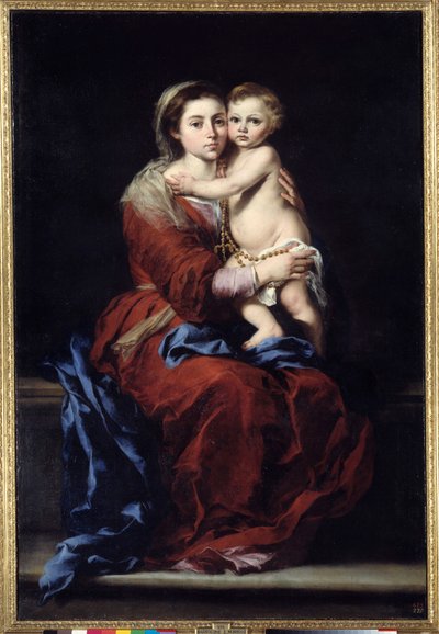 Rukouksen neitsyt. Madonnalla on lapsi. Bartolome Murillon (1618-1682) maalaus tekijältä Bartolomé Esteban Murillo
