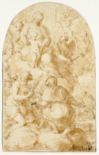 Neitsyt Maria Kristus-lapsen kanssa pilvissä tekijältä Bartolomé Esteban Murillo