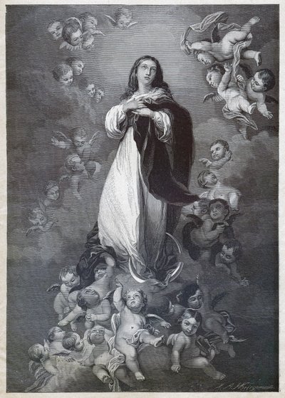 Immaculate Concept. (kaiverrus, noin 1900) tekijältä Bartolome Esteban (after) Murillo