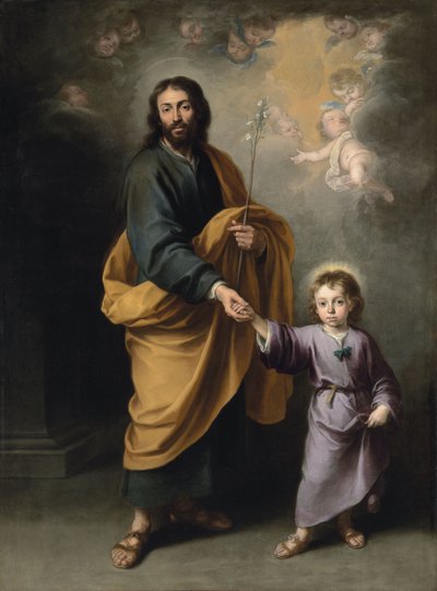 Pyhä Joosef ja Kristus-lapsi (öljy kankaalle) tekijältä Bartolomé Esteban Murillo