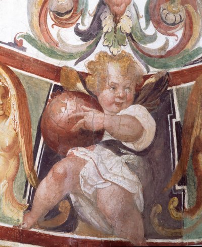 Francesco deMedicin Studiolo-tutkimus 1541-87 Yksityiskohta koristeesta, jossa on putto, jolla on maapallo kädessään, 1564-75 fresko. tekijältä Bartolomeo Ammannati