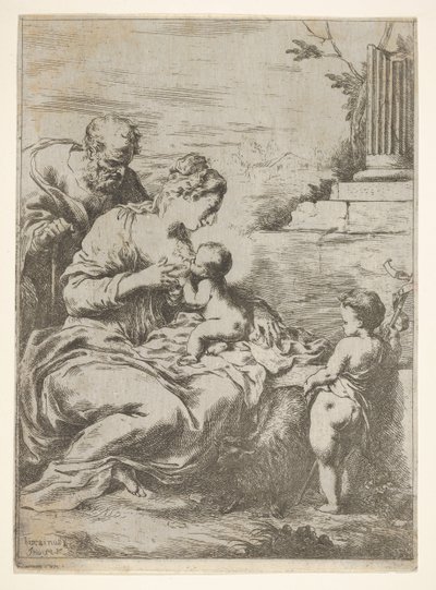 Pyhä perhe ja pieni Johannes Kastaja oikealla, 1650-57. tekijältä Bartolomeo Biscaino